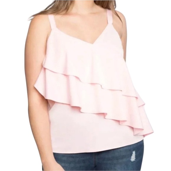 Eloquii Ruffled Layered Asymmetrical Tank Top Pink Plus size 16 - Picture 2 of 12